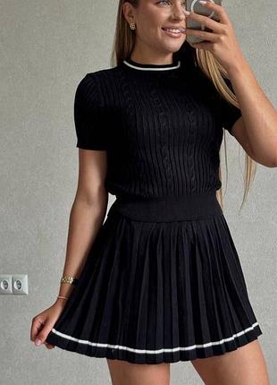 Костюм майка спідниця пліссе чорний сірий беж бордо зелений