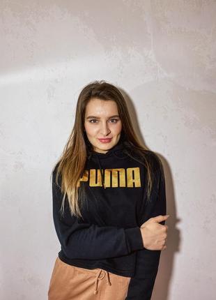 Укорочённое худи с золотым лого puma2 фото