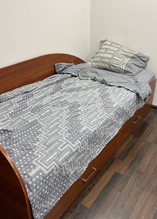 Постільна білизна 1-спальна з резинкою | 100% котон | сіра геометрія