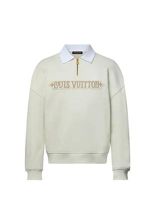 Світшот louis vuitton embellished half-zip з органічної бавовни кремового кольору з білим коміром-сорочкою та напівблискавкою