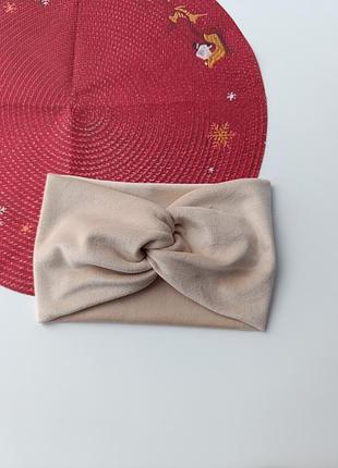 Бежевая повязка на голову весенняя велюровая повязка на голову