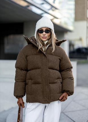 Дутый пуховик пуфер с капюшоном тиар шерсть