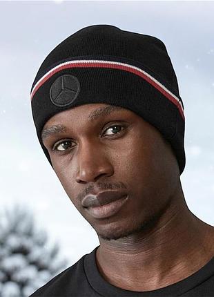 Шапка вʼязана mercedes amg petronas f1 team черная, зимняя, формулы-1