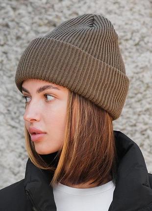 Шапка женская удлиненная бини докер without dominic khaki хаки