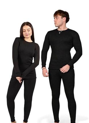 Комплект чорної термобілизни на трикотажі з начосом кофта+штани унісекс комплект черного термобелья на трикотаже с начесом кофта+штаны унисекс