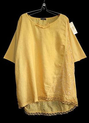 Оригинальная льняная итальянская блузка с кружевом р.16-18