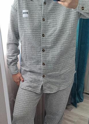 Теплий костюм сорочка і штани повсякденний сірий
