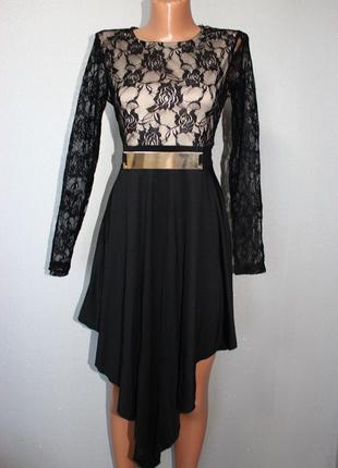 Вечернее черное платье pialo liang fu shi кружево ассиметрия металл2 фото