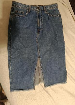 Джинсовая юбка юбка с разрезом спереди