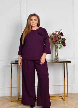 Стильний та вишуканий костюм-двійка із якісного трикотажу крепдайвінг (розтяжність середня) з рукавом 3/4, святковий костюм великі розміри