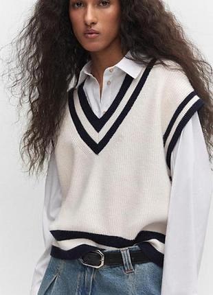 Жилет в’язаний zara з v-вирізом, молочно-чорний