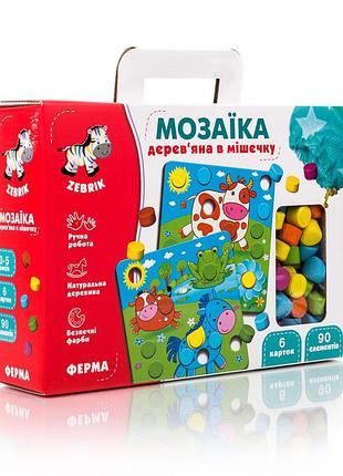 Детская мозаика деревянная животные "ферма" 90 эл. vladi toys zb2002-01