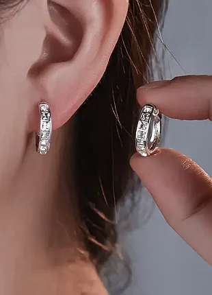 Серьги кольца с покрытием серебра 925 с фианитами