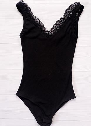 Боди черное в рубчик 34-36р xs-s