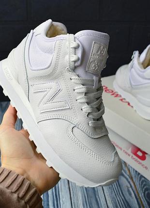 🔥👟кроссовки женские зимние ❄️ new balance 574 белые, кожа, мех
