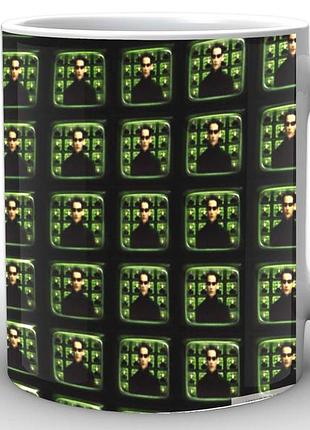 Чашка з принтом біла матриця the matrix нео в екрані mx.002.03 кружка керамічна 0,33