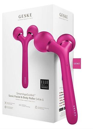 Електронний ультразвуковий ролик для обличчя та тіла geske sonic facial&body roller 4в1 magenta