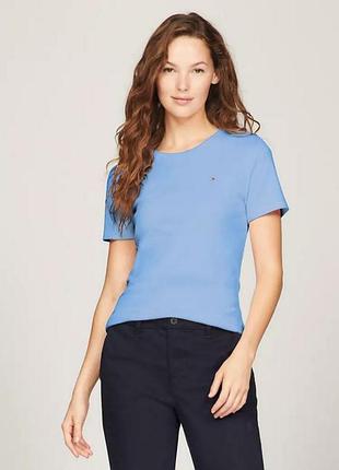 Бавовняна блакитна футболка з вишитим лого ✨ tommy hilfiger ✨ базова футболка бавовна з логотипом унісекс