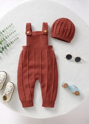 Классный вязаный ромпер и шапочка shein, терракотовый костюм