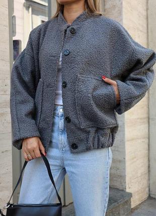 Бомбер куртку баранчик весна осень графит серый 42-48 гг