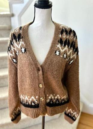Коричневый кардиган zara с жаккардовым узором