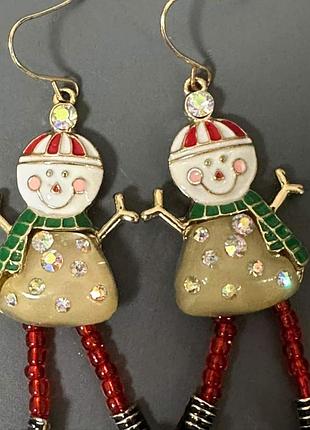 Серьги девушки снеговики с кристаллами!
