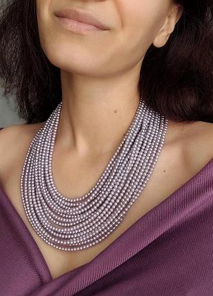 Багаторядне намисто "сливовий десерт"  з склокерамічних намистин