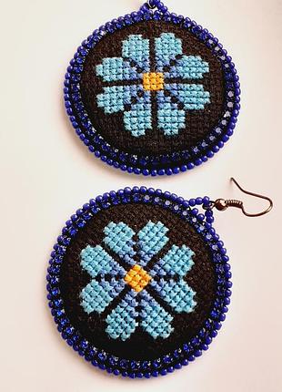 Сережки в етностилі, з вишивкою хрестиком