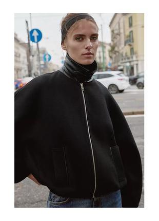 Чорний бомбер zara куртка бомбер з вовни вовняний бомбер з високим коміром