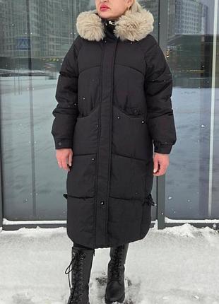 Зимова довга куртка пальто пуховик, розмір с- м