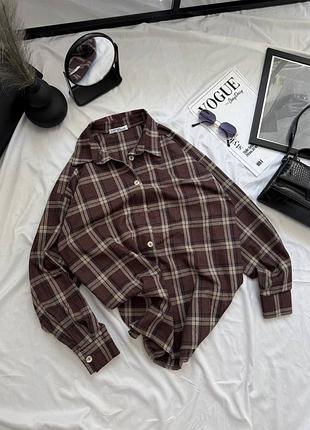 Жіноча класична меланжова котонова сорочка рубашка у клітинку