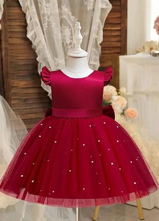 Сукня 121, р.5,6,7, бавовна+фатин, бордо,