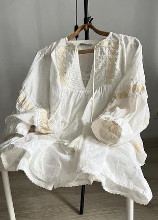 Pull &bear оверсайз сорочка з вишивкою та обʼємними рукавами