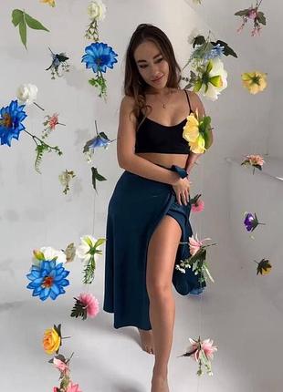 Жіноча класична міді шовкова легка спідниця юбка на запах