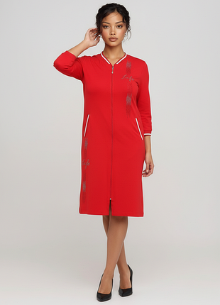 Халат літній жіночий червоний на блискавці 82399