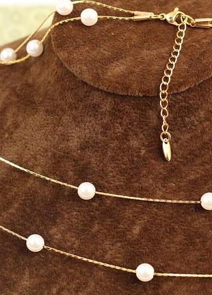 Набір xuping jewelry подвійна цепочка з перлинами 45 см золотистий
