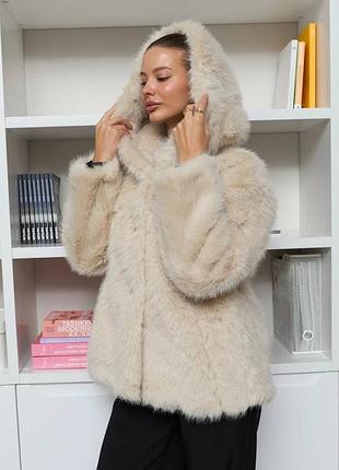 Жіноча еко шуба з капюшоном еко хутро