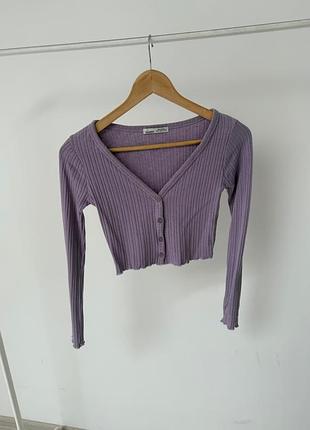 Бузковий кардиган в рубчик pull&amp;bear