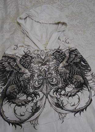 Стильне чоловіче худі affliction біле, принт орли/птахи, заклепки, розмір m