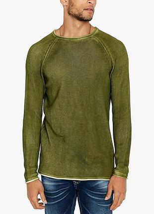 Дизайнерський пуловер buffalo david bitton оливковий (зелений “military”). crew neck та довгі рукави ефект поношеності