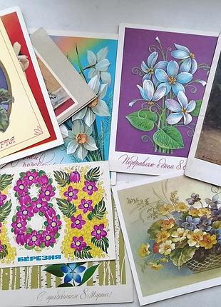 Открытка винтажная флора цветы винтаж ретро открытка 8 марта арт иллюстрация сувенир