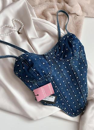 Щільний якісний корсет із деніму в камінцях plt