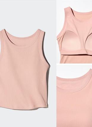 Майка в рубчик з вбудованим бра uniqlo ribbed cropped bra top