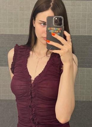 Вінтажна обтисла, обтягуюча блуза з відкритим рукавом, топ з драпірува