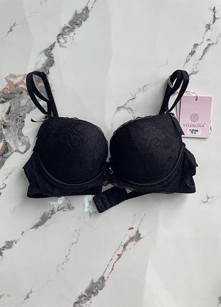Бюстгальтер ліфчик чорний з пуш ап мереживний