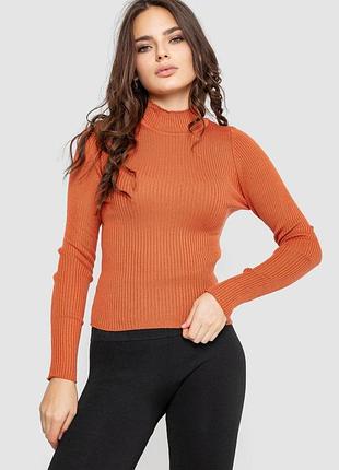 Водолазка женская в рубчик, цвет терракотовый