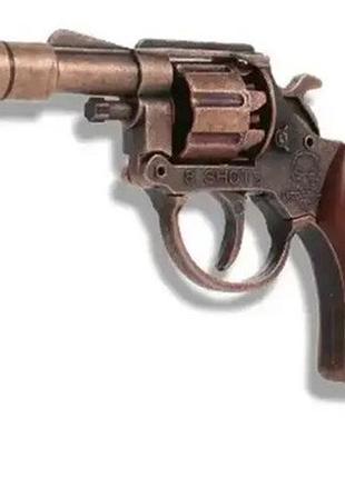 Игрушечный металлический пистолет револьвер с глушителем для пистонов