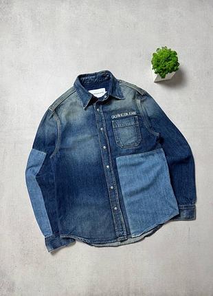 Джинсова сорочка овершот calvin klein чоловіча оригінал преміальна розмір s/m патчворк japanese