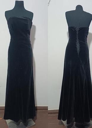 Платье вечернее с открытым верхом laura ashley great britain  eur36/uk 10/usa8, бархатный хлопок , со шнурком завязками на спине .