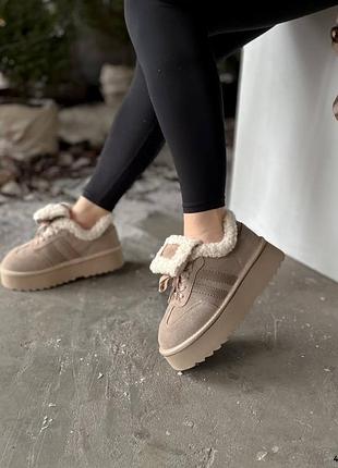 Кросівки жіночі зимові беж натуральна замша на потовщеній підошві 40-26 см